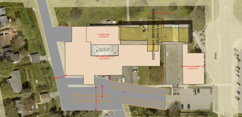 This image provided by Klein McCarthy Architects shows the possible expansion of the Chippewa County courthouse in the silver-shaded areas. Option A would expand the courthouse to accommodate the Family Service department and would include replacing the jail and remodeling the sheriff's office.