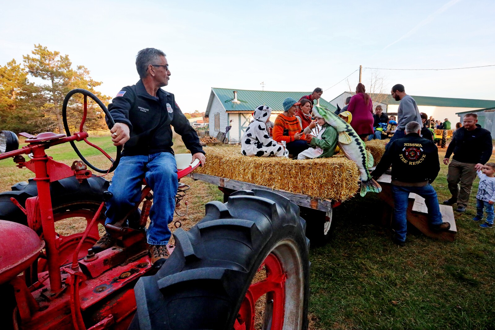People go on a hayride.
