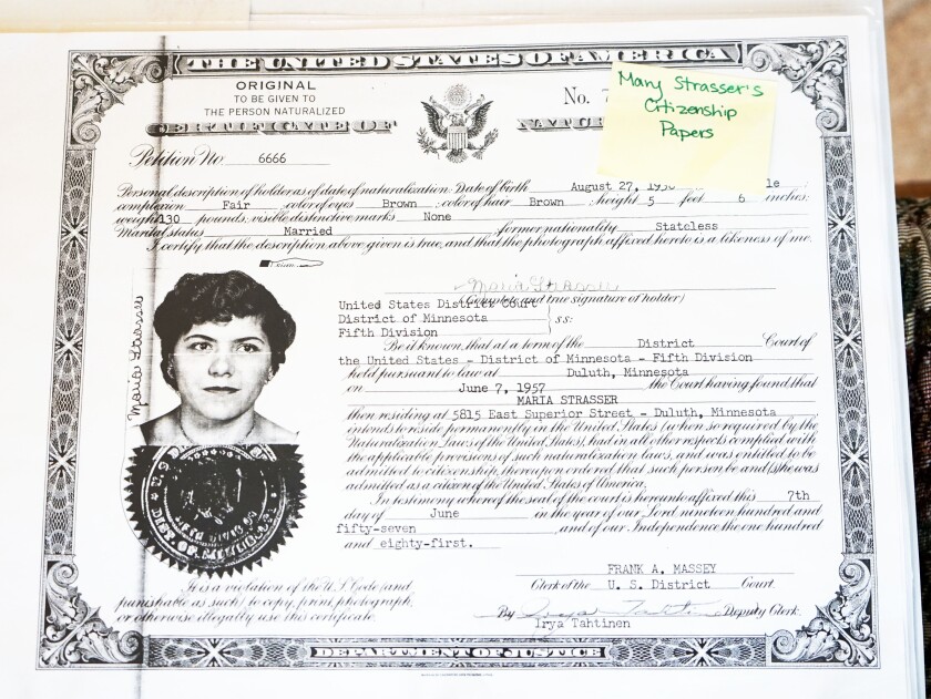 Mary Strasser's citizenship papers