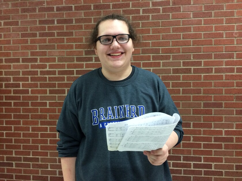 Brainerd High School senior Cole Pederson smiles outside the choir room. Pederson was named this week's Fine Arts Student of the Week for his work in the A Cappella and Windfall choirs.Jennifer Stockinger / Brainerd Dispatch