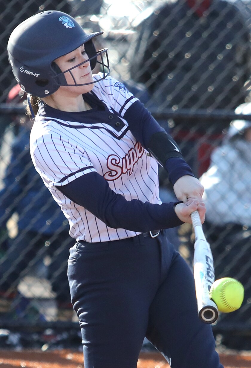 Superior’s Indigo Fish (5) makes contact with the ball in the third inning