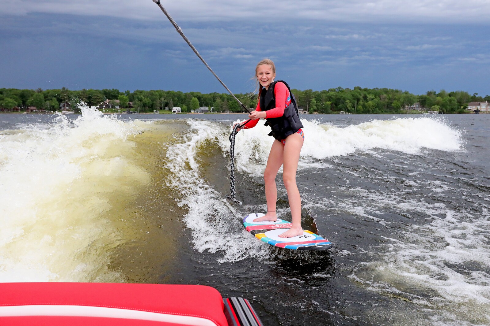 Savannah Mendell demonstrates wake surfing