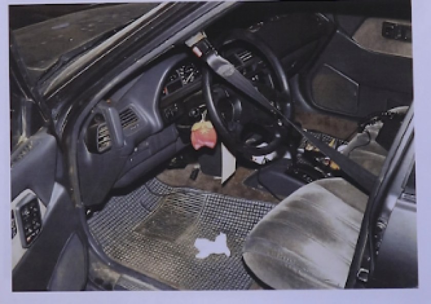 A 1990 gray Honda Civic belonging to Sandra Jacobson is displayed. The vehicle was found along the Missouri River in Bismarck, North Dakota on November 17, 1996.