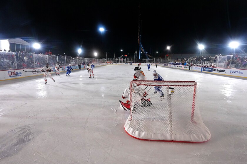 The Brainerd/Little Falls Warriors competed against Shakopee as part of the 2025 Hockey Day in Minnesota, on Thursday, Jan. 23, 2025, at Valleyfair.