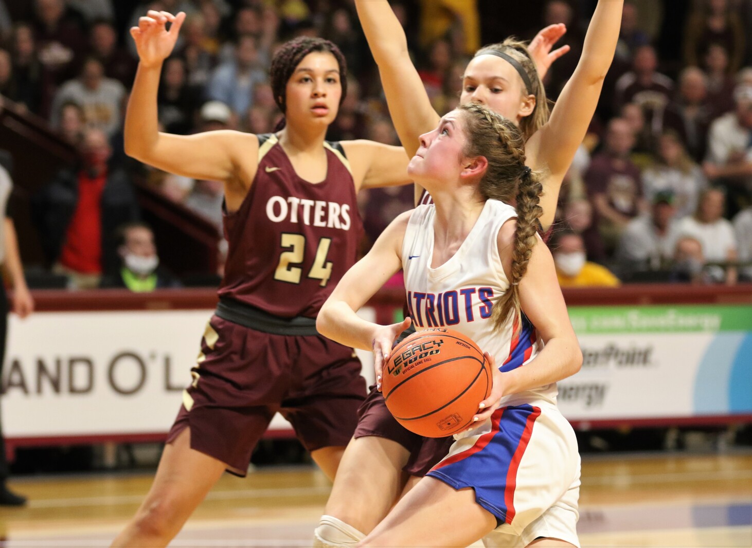 Pequot Lakes Patriots girls basketball during the 2022 Class 2A State Tournament.