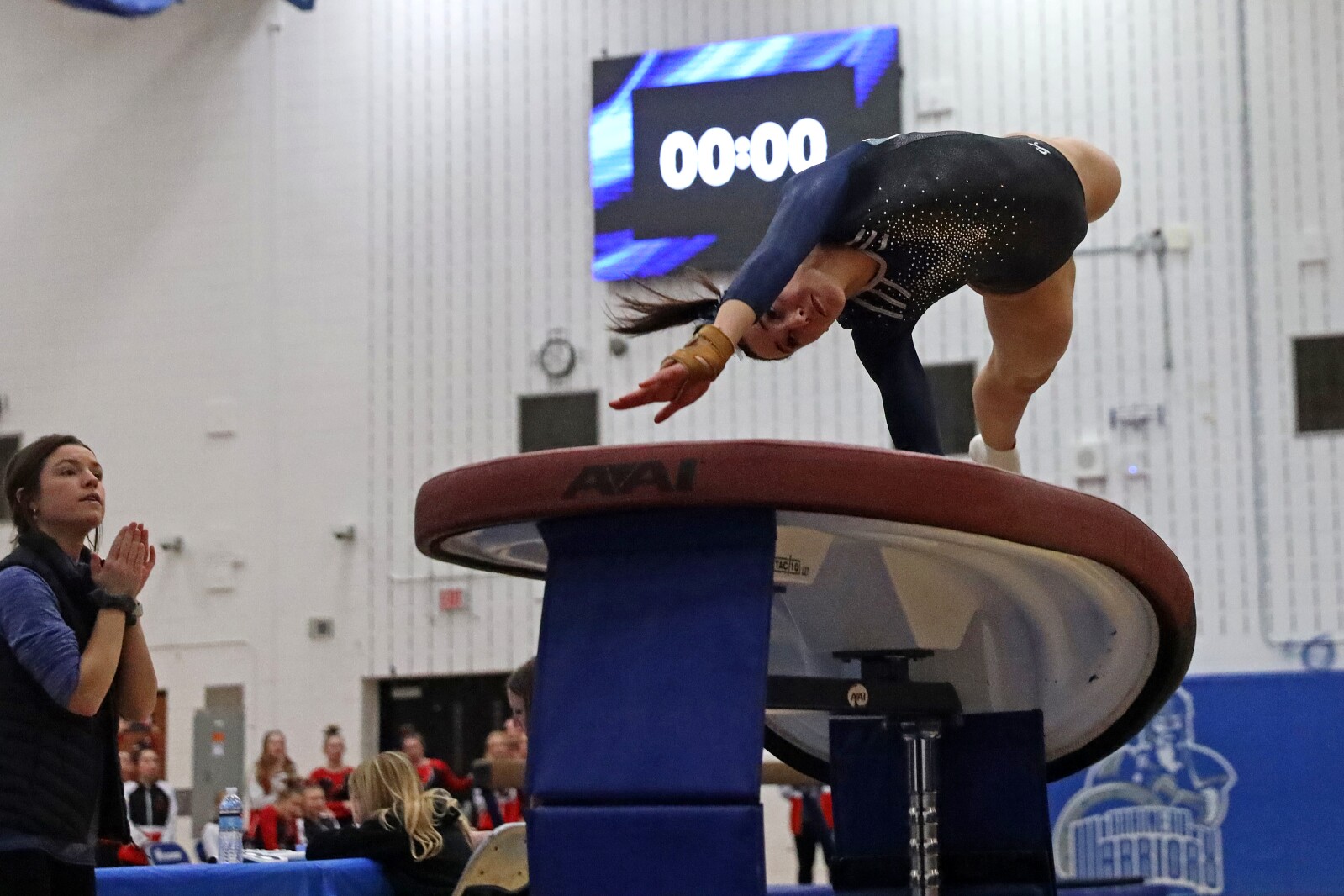 Brainerd's Brenna Deason competes in vault at the Central Lakes Conference Championship meet Saturday, Feb. 12, 2023, in Brainerd.