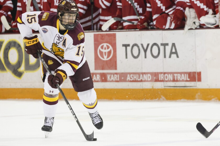 college hockey players play ice hockey