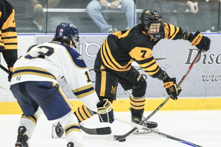 high school boys play ice hockey