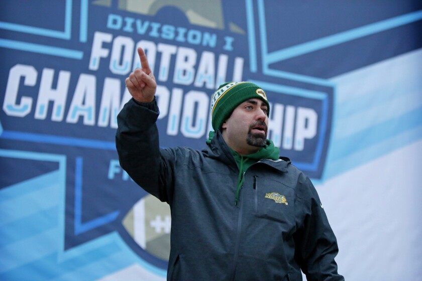 Brian Gordon, director of football operations for North Dakota State, gives direction at Toyota Stadium after Bison practice on Wednesday, Jan. 6, 2015, in Frisco, Texas. David Samson / The Forum