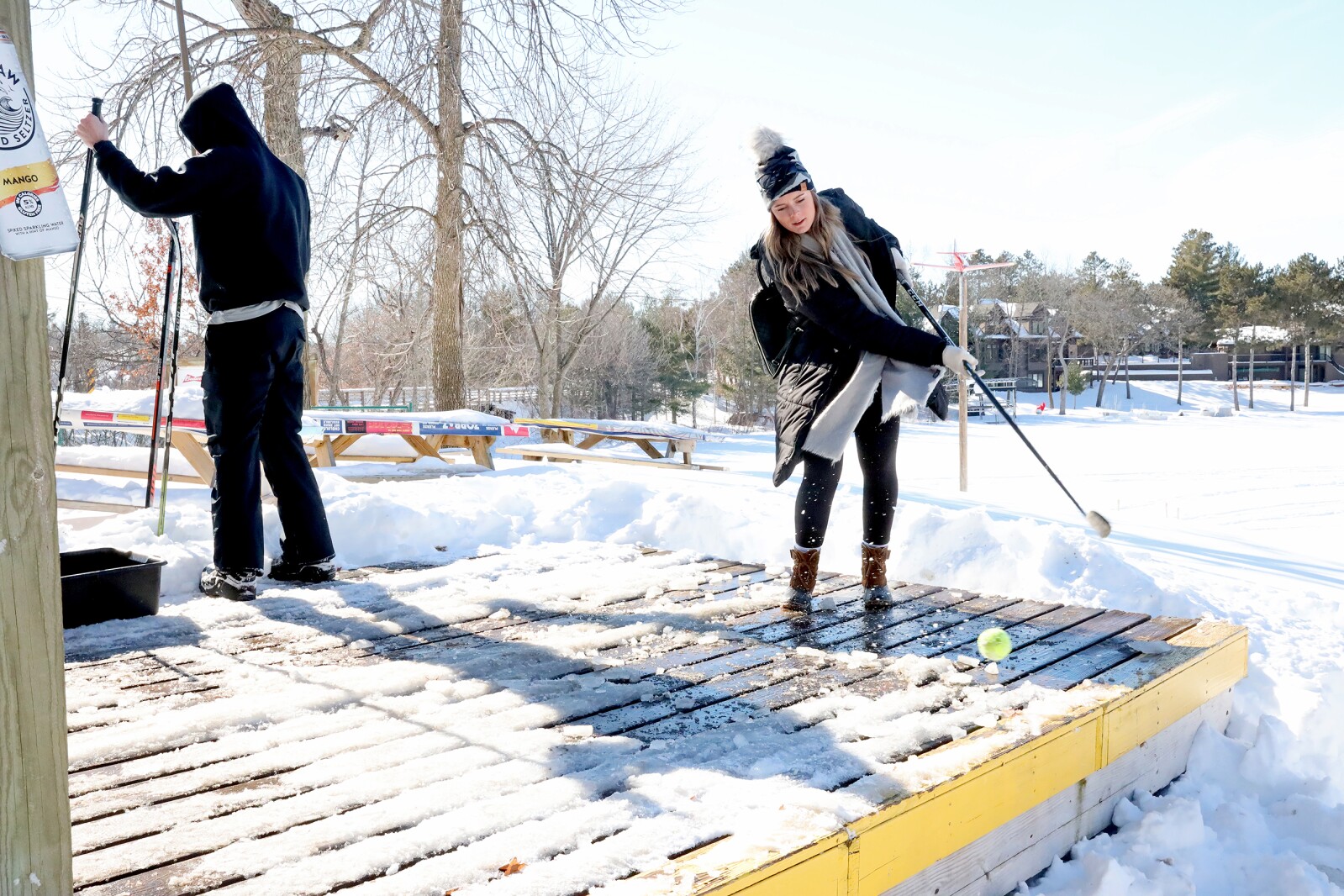 People enjoy the Gull Lake Frozen Fore event.