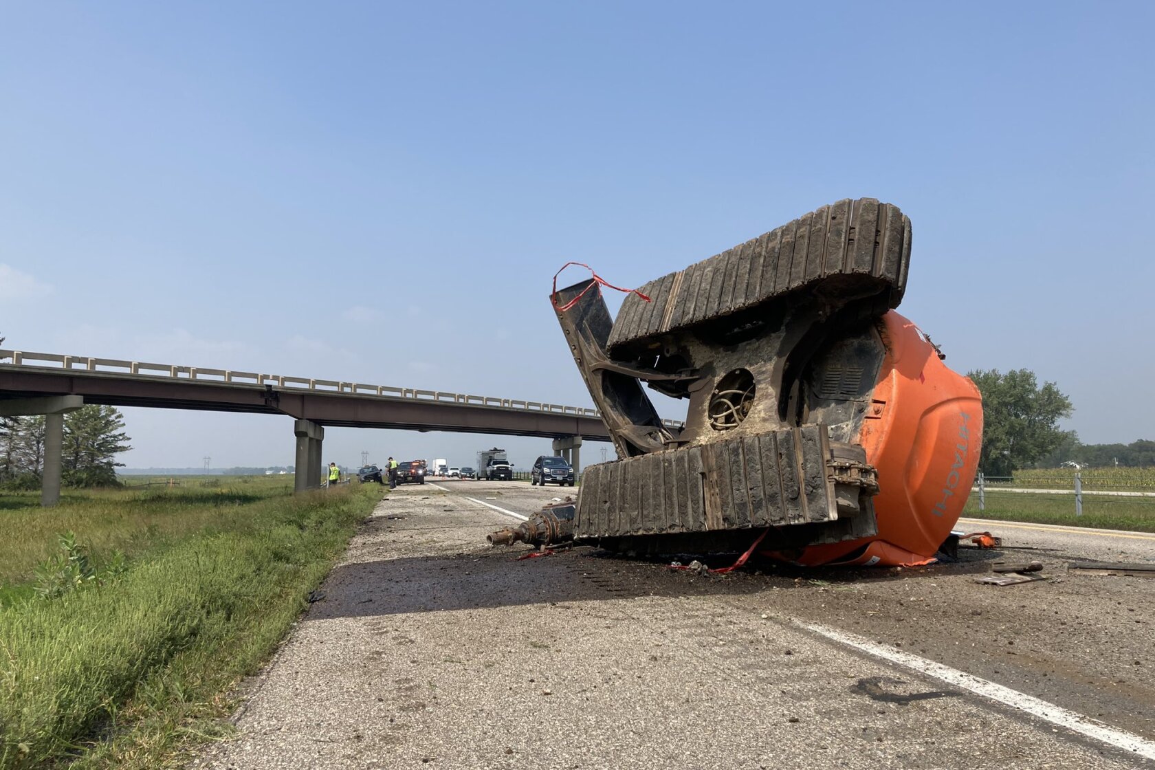 Excavator Crashes Into Overpass Along I 94 In Clay County Inforum Excavator Crashes Into Overpass Along I 94 In Clay County Inforum