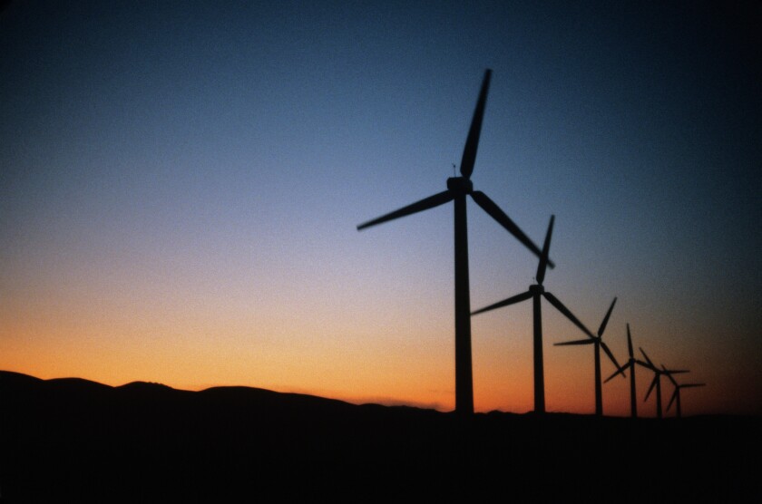 Wind turbines generating electricity
