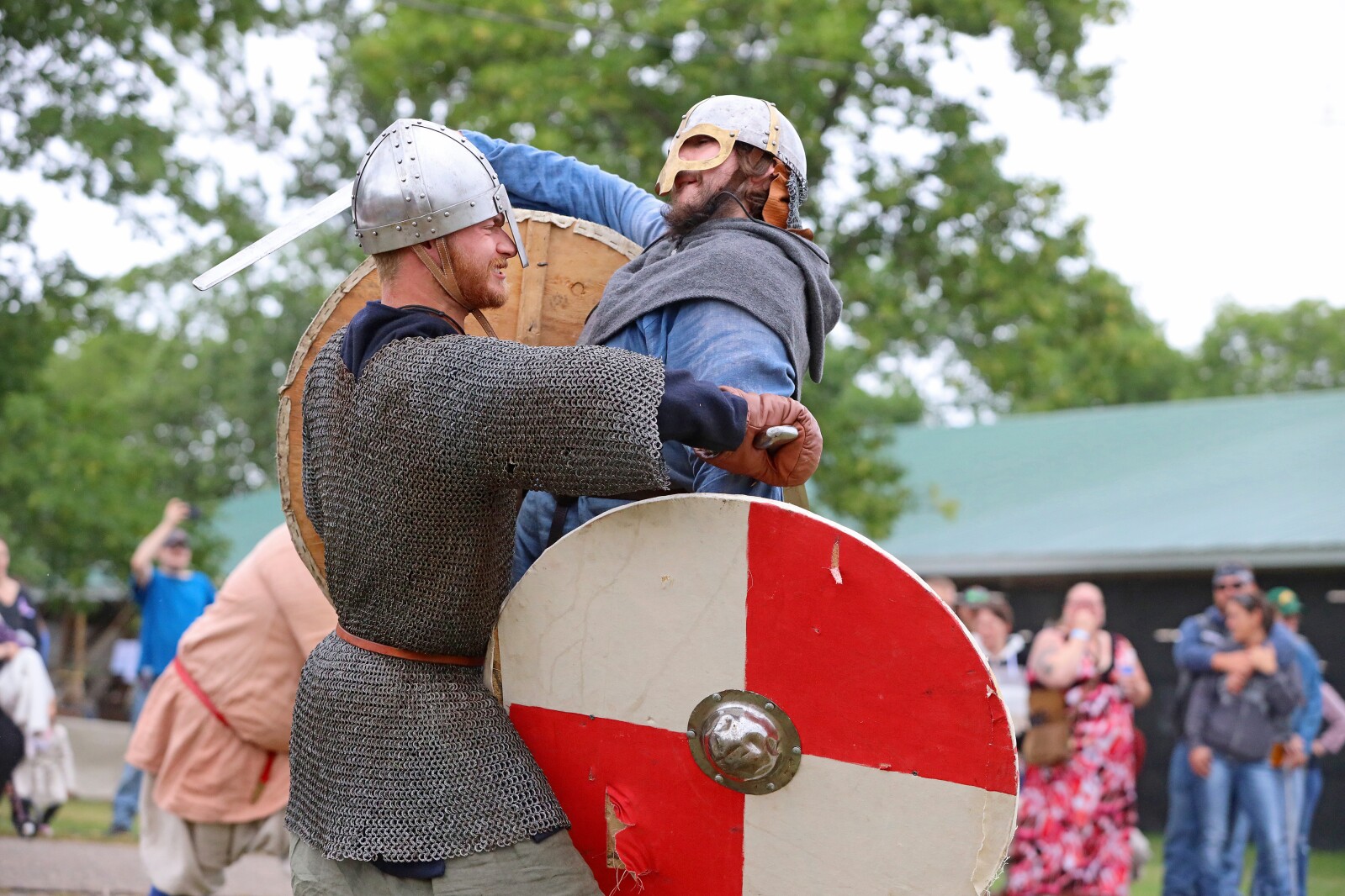 Viking warriors take part in a battle demonstration.