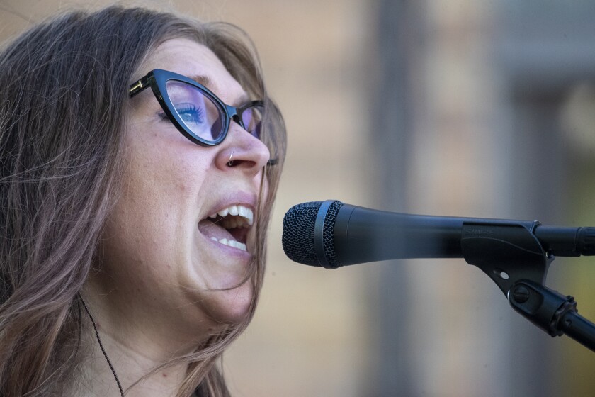 Brooke Eischens of Olivia-based musical act the Dam Jammers performs during the Block Party of Willmar Fest on Thursday, June 23, 2022.