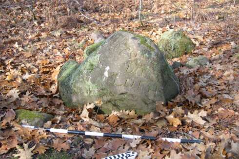 A rock with the inscription "1679 Du Luth"
