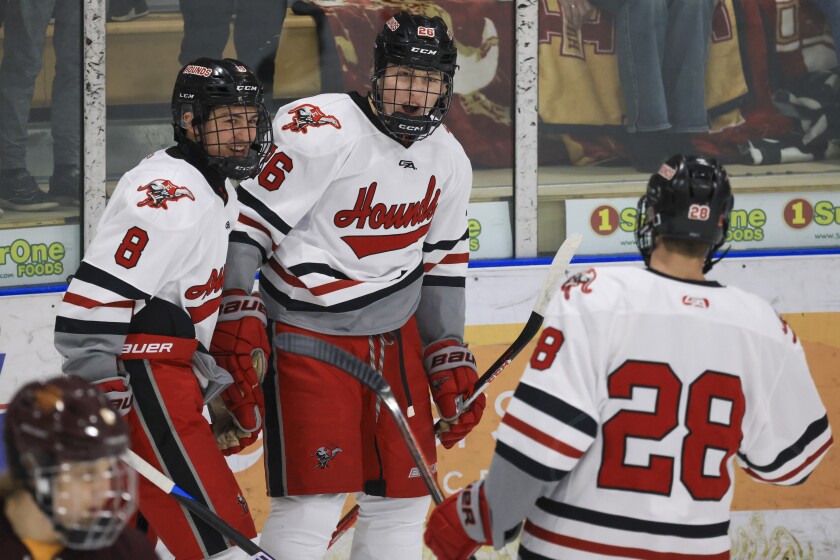 high school boys play ice hockey