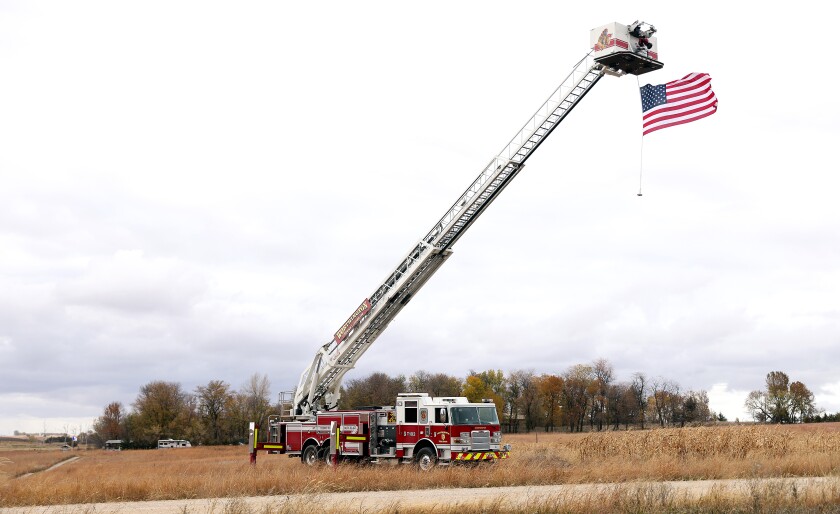 The Worthington Fire Department raised an American Flag at the Ransom Ridge Wildlife Management Area as Gov. Tim Walz attended the dedication celebration Friday.