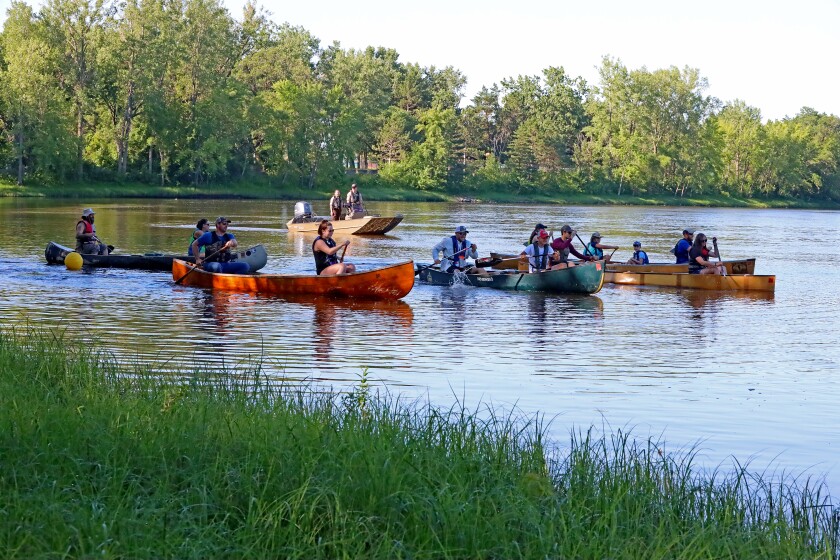 Racers head up the Mississippi River on Saturday, July 30, 2022, going from Kiwanis Park to Evergreen Landing and back again in Brainerd.