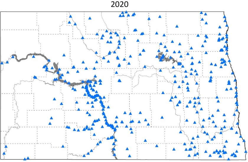 Eagle nesting sites in North Dakota in 2020