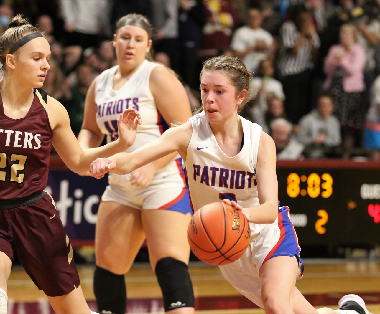 Pequot Lakes Patriots girls basketball during the 2022 Class 2A State Tournament.