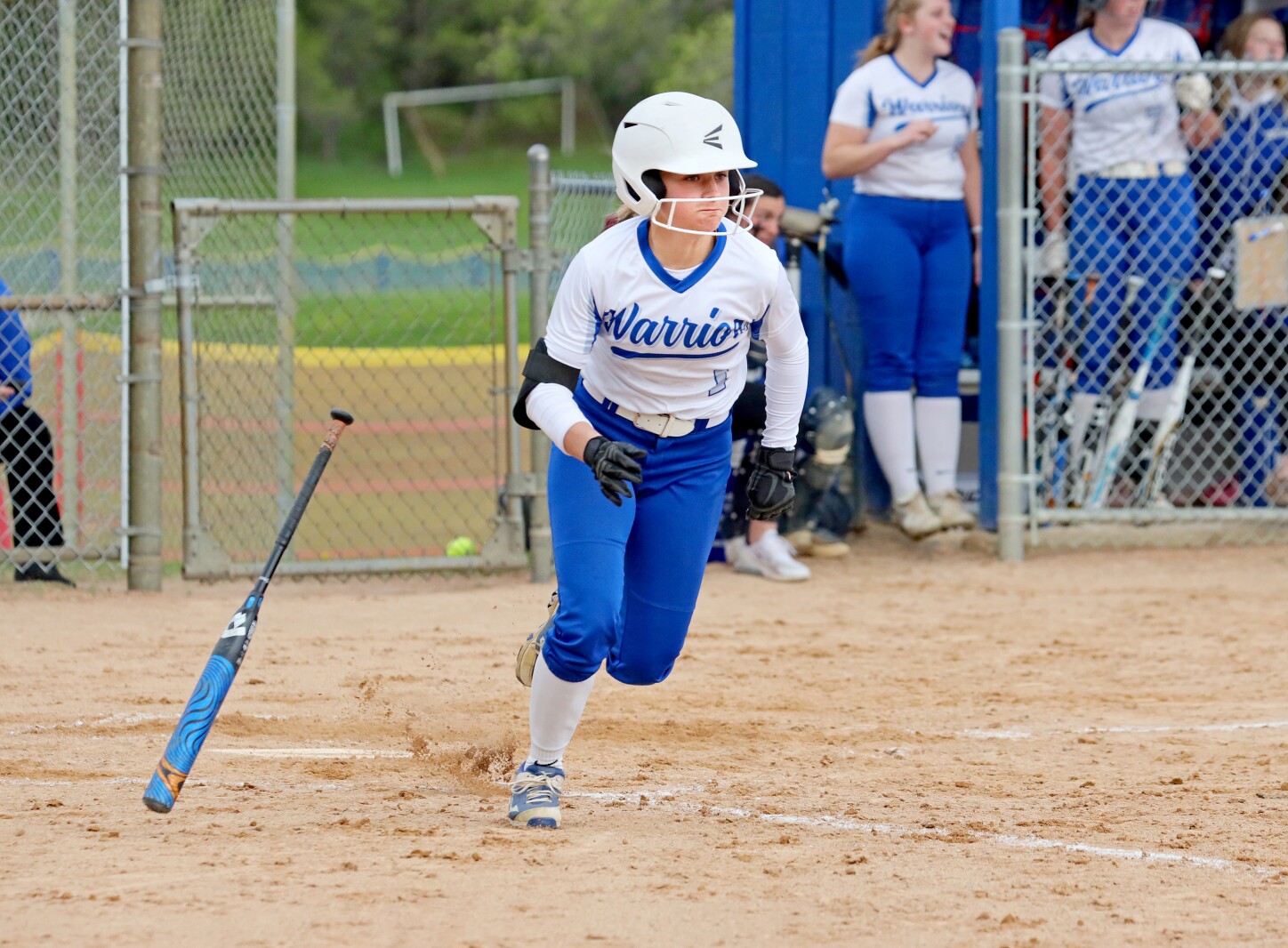 Brainerd's Josie Kappes gets on base against Forest Lake Friday, May 20, 2022, in Brainerd.