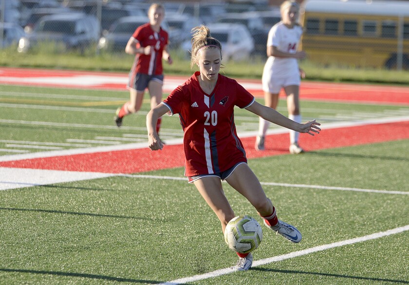 Willmar sophomore Keianna Hillenbrand controls the ball during a Central Lakes Conference game against St. Cloud Apollo on Tuesday, Aug. 30, 2022 at Willmar High School.
