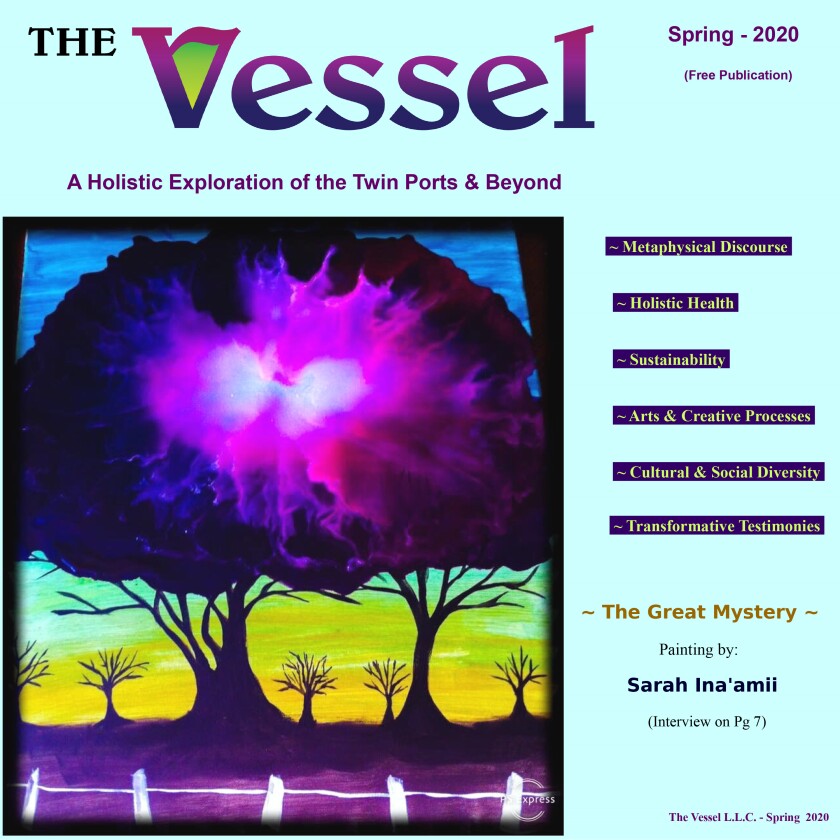The Spring 2020 Vessel cover features a painting with dark purple trees against a yellow and green sky.