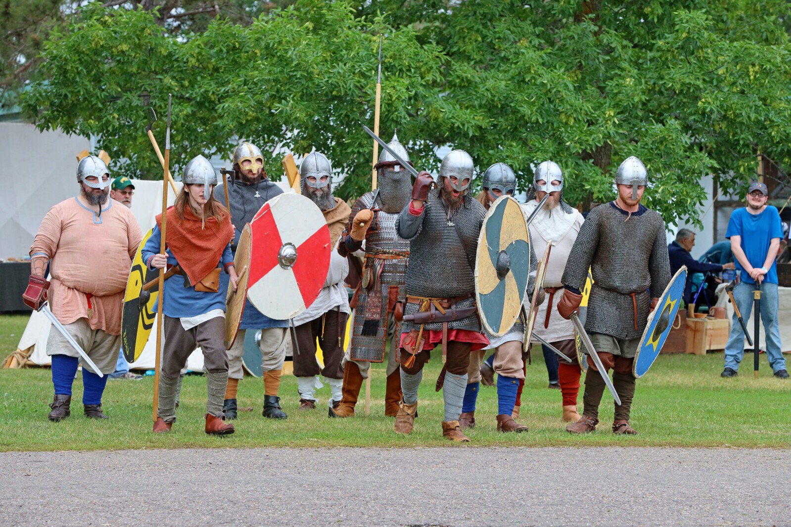 Viking warriors take part in a battle demonstration.