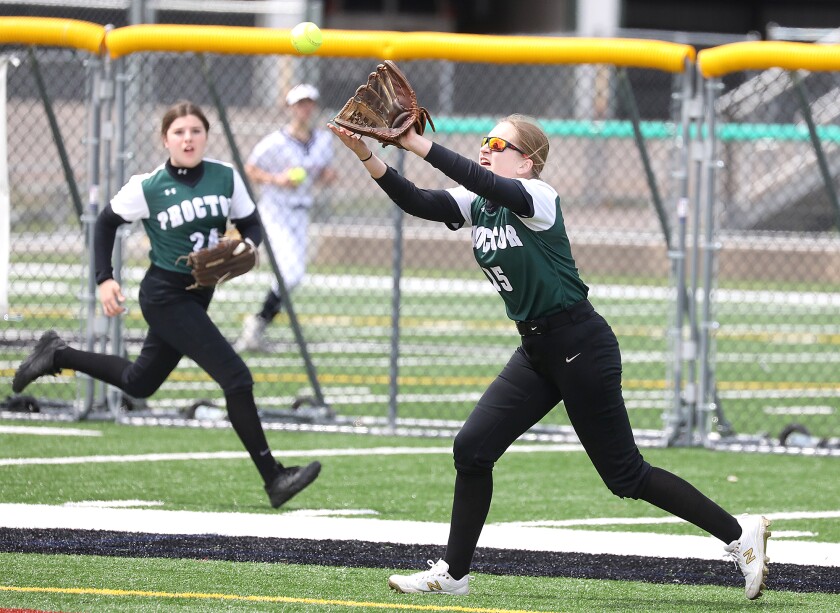 Proctor’s Lily Hart (15) makes a catch in the outfield