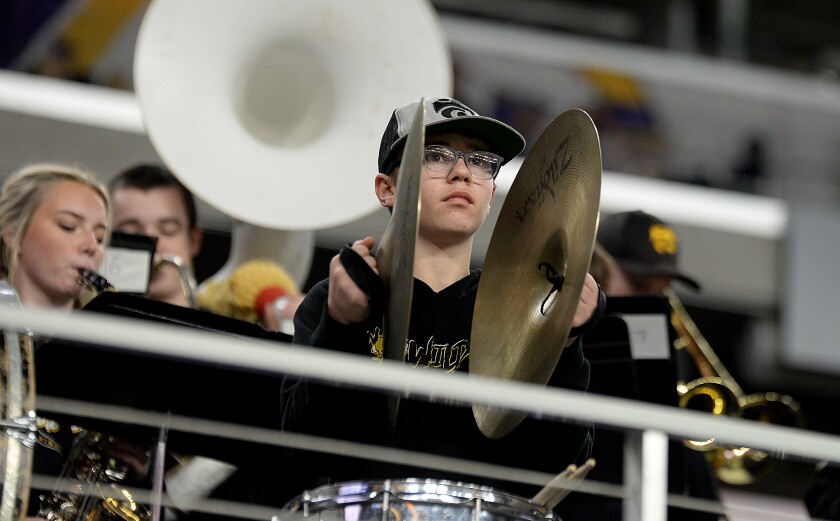 The NLS pep band performs during the Class AAA state semifinals against Watertown-Mayer on Saturday, Nov. 19, 2022 at U.S. Bank Stadium in Minneapolis.