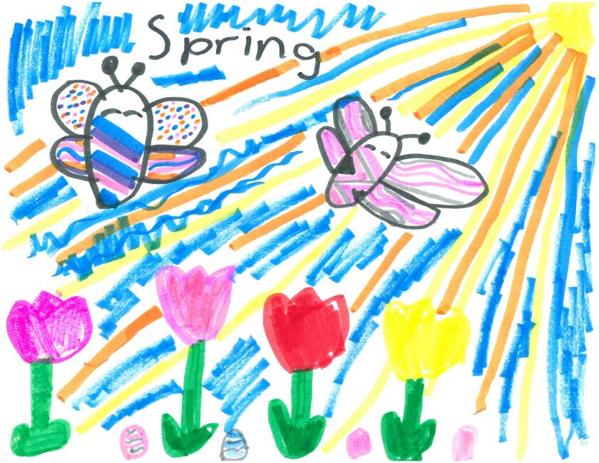 At long last - Spring Weather drawing by Mia Ortiz in Mrs. Narlock's second-grade class at Lowell Elementary School.