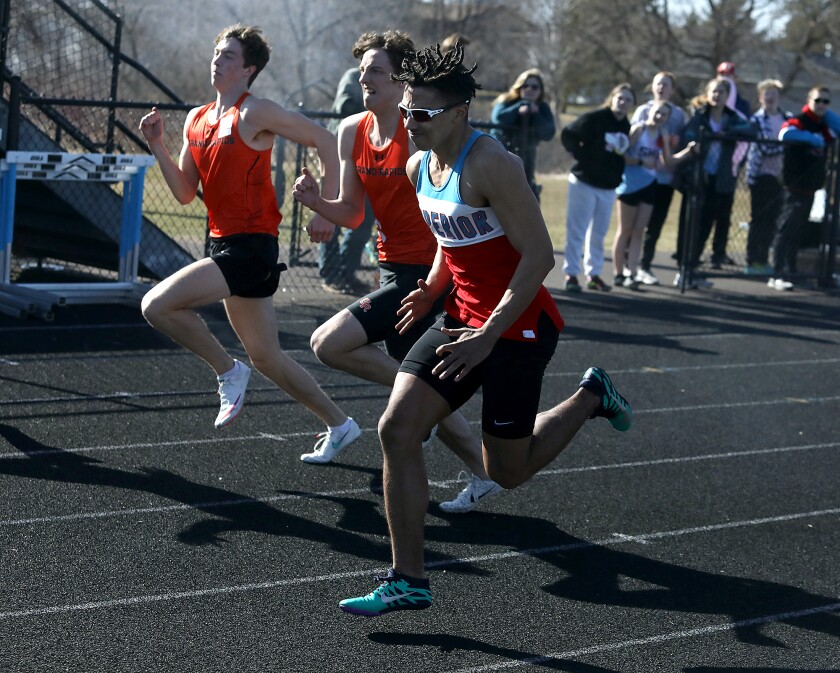 Superior's Darrel James starts to build a lead out of the blocks as he wins the 100 meter dash