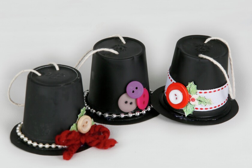 K-Cup Snowman Hat Ornaments. Carrie Snyder / The Forum
