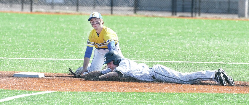 Esko’s Ryan Nelson tags out Superior’s Ben Rhodes as he tries to steal second base in the second inning of Saturday's 6-4 win over the Spartans. Jed Carlson/Forum News Service