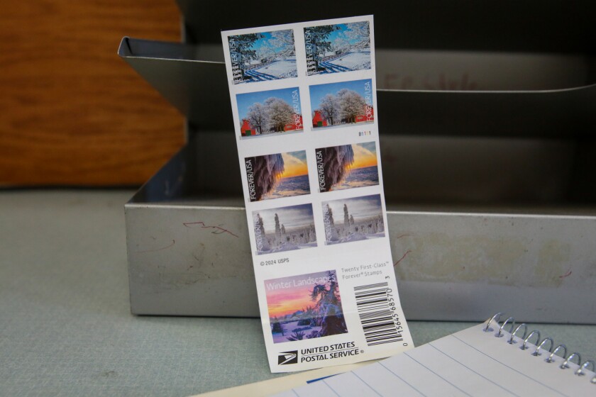 One of the stamps in the U.S. Postal Service Winter Landscapes Collection features a photograph taken by Katherine Plessner, a resident of Verona, N.D.