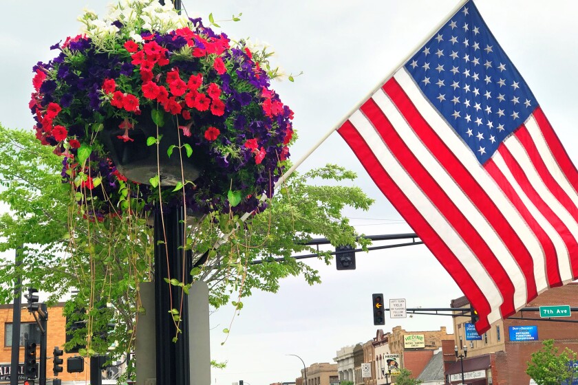 Flag and flowers