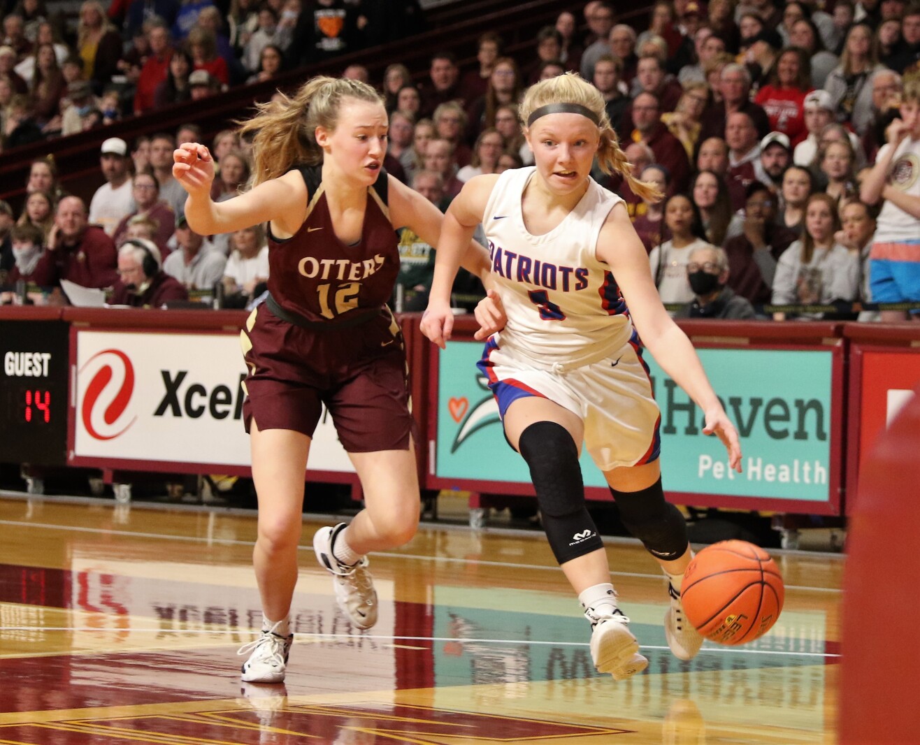 Pequot Lakes Patriots girls basketball during the 2022 Class 2A State Tournament.