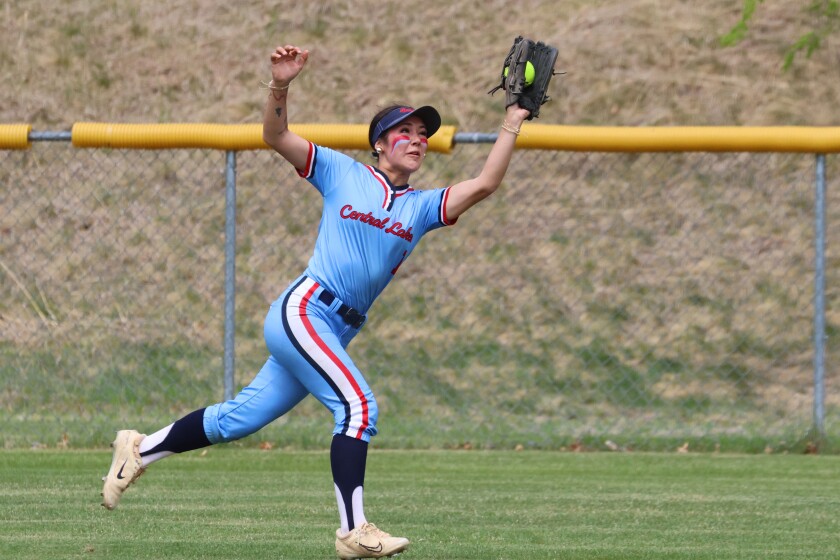 The Cali Cross of the Central Lakes College makes a capture against Minnesota West on Friday, May 9, 2025, in Brainerd.