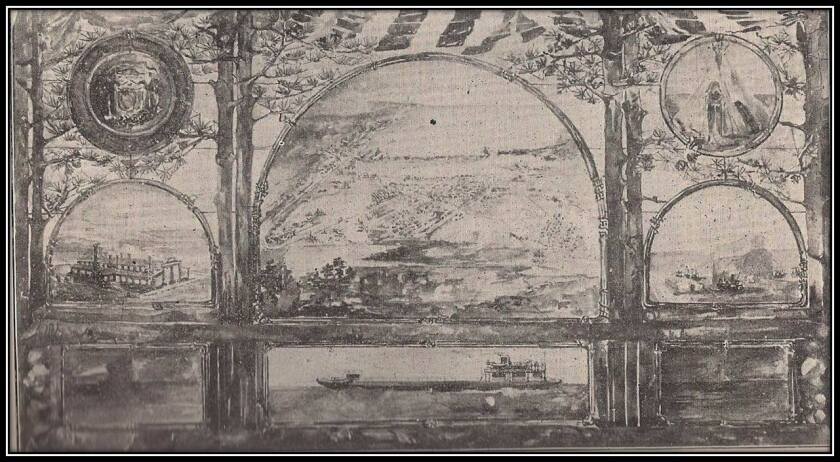 A drawing of Douglas County's Tiffany stained glass window