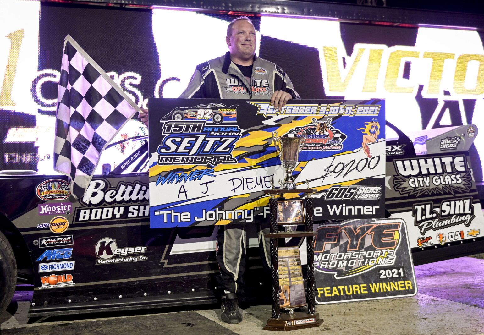 John Seitz Racing It's a three-peat for A.J. Diemel, who dominated the 92-lap John Seitz ...