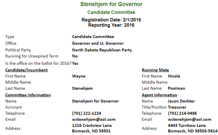 Stenehjem for Governor campaign