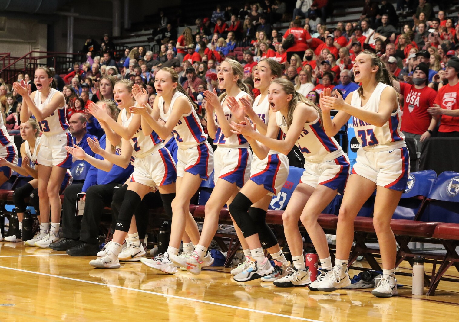 Pequot Lakes Patriots girls basketball during the 2022 Class 2A State Tournament.