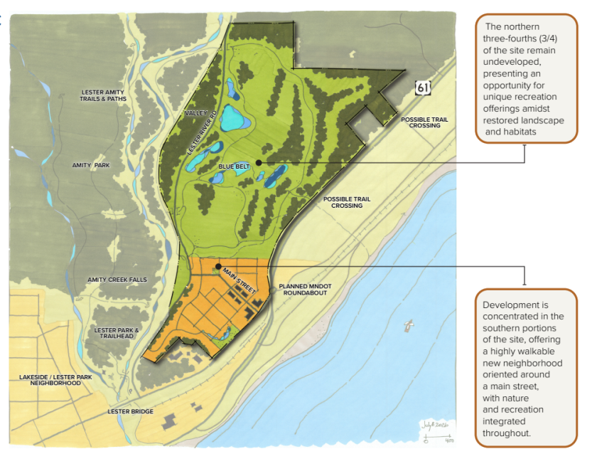 A map of what a former golf course could be developed into