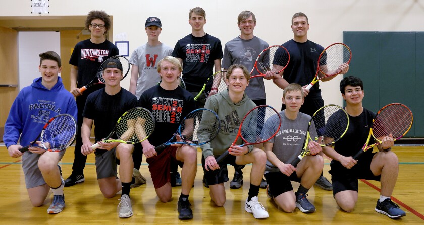 Worthington Trojans boys returning letterwinners tennis (front row from left) Evan Hansberger, Jacob Ahrenstorff, Alec Langerud, Ian Barber, Ezra Bonnett, Casey Salinas (back row) Tyson Henkels, Quentin Burns, Steven Adams, Matthew Becker and Levi Kuhl.
