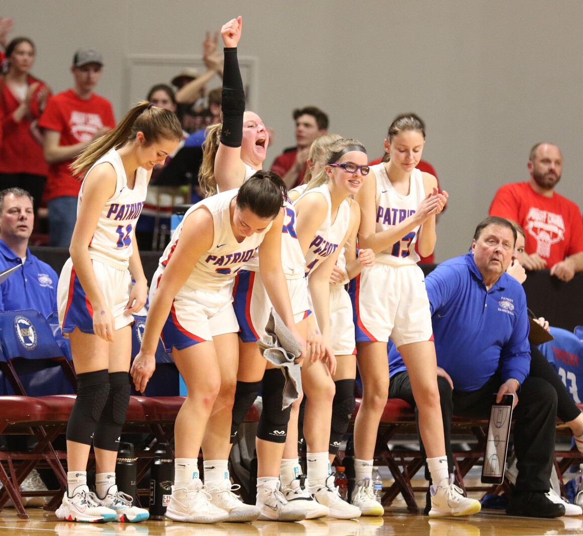 Pequot Lakes Patriots girls basketball during the 2022 Class 2A State Tournament.