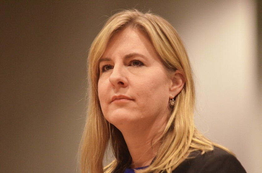 House Minority Leader Melissa Hortman, D-Brooklyn Park, looks on during a pre-legislative session briefing for the media in the Minnesota State Senate Building in St. Paul on Feb. 13, 2018. Michael Brun / Forum News Service