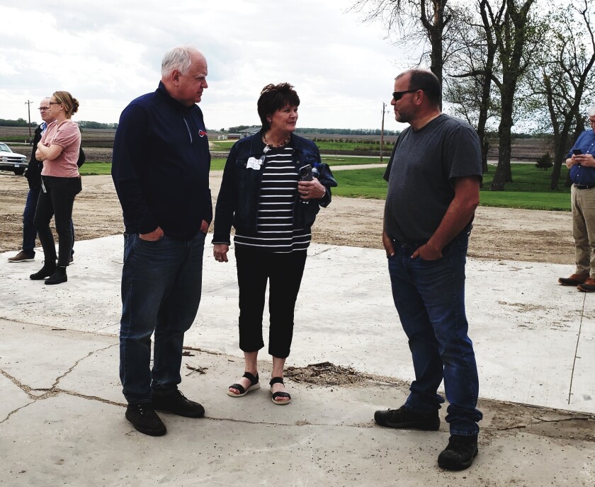 Gov. Tim Walz, Benson Mayor Terri Collins speak with Rick Flower May 18 2022.jpg