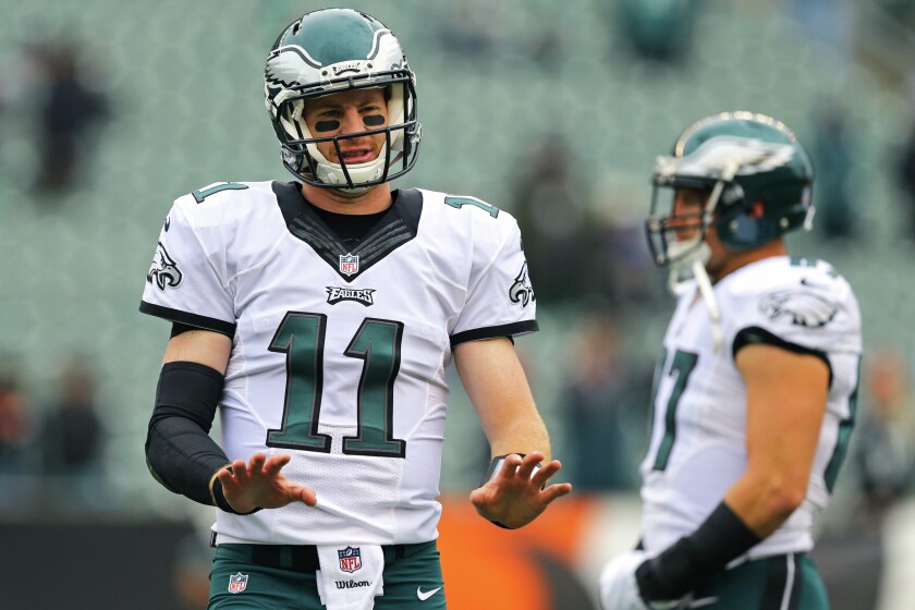Dec 4, 2016; Cincinnati, OH, USA; Philadelphia Eagles quarterback Carson Wentz (11) warms-up prior to the game against the Cincinnati Bengals at Paul Brown Stadium. Mandatory Credit: Aaron Doster-USA TODAY Sports