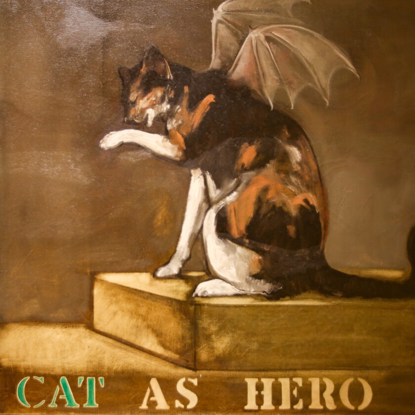 A close-up from a painting by Robert A. Nelson called "Haileyville Cats," that is part of the Gallery Cats exhibition at The Rourke Art Gallery + Museum.