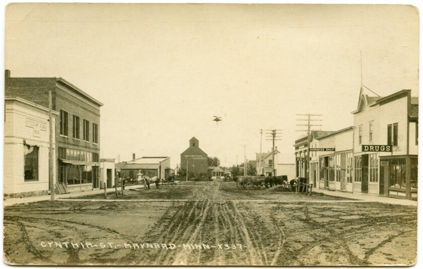 A view of Cynthia Street in Maynard, the community's main street during the time when the Bush family farmed in Wang Township. Maynard was the community closest to the farm.